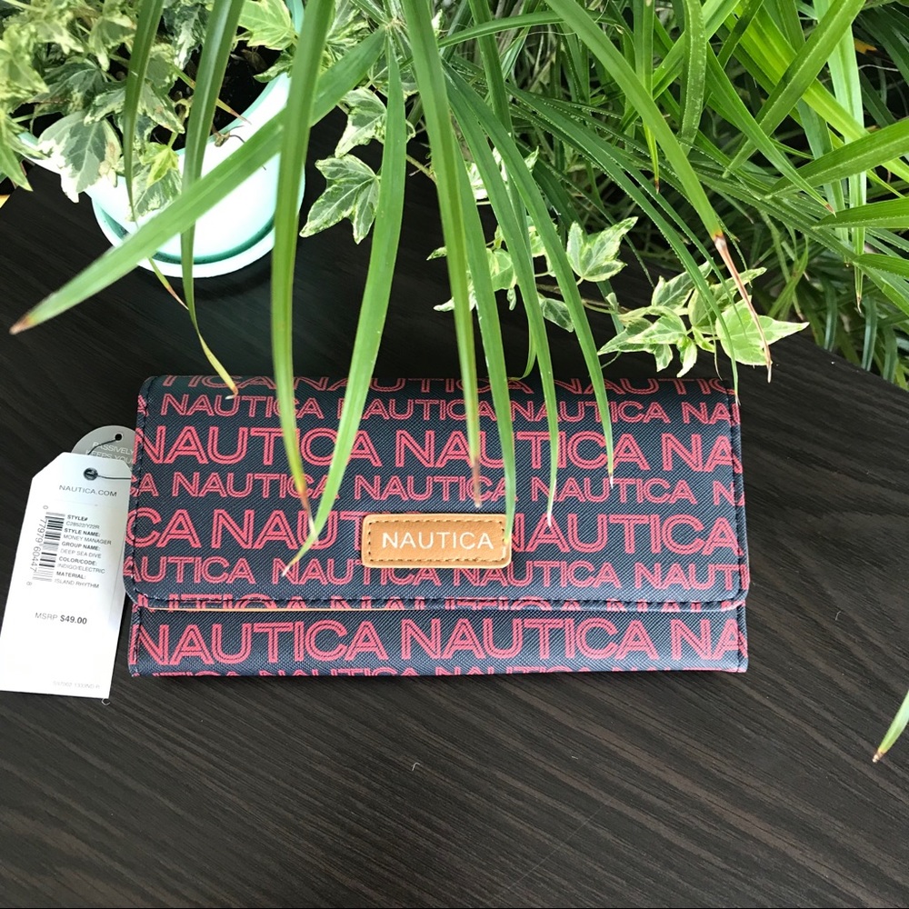 NWT Nautica Red & Blue Logo Print Wallet